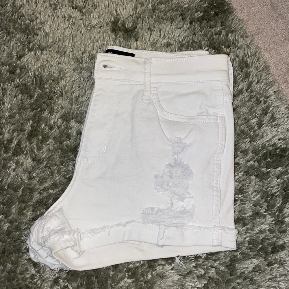 Hollister white distressed jean high rise shorty shorts
